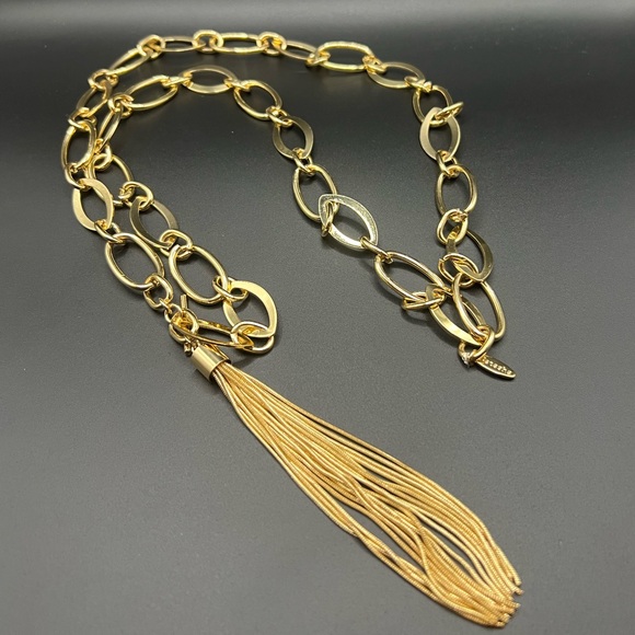 Natasha Jewelry - Natasha Gold Tone Chain Tassel Necklace